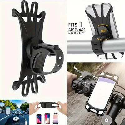 Safe 360 Rotatable Silicone Anti Slip Bike Motorcycle Phone Holder Pull Type Bracket for All Phones Stand Kit Set Case