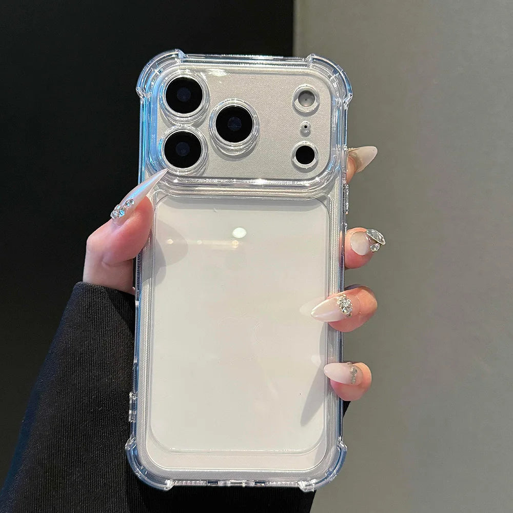 Luxury Hybrid Case For iPhone 17 16 15 14 13 12 11 Pro Max Plus Shockproof Clear Cover with Hard PC Back and Soft Silicone Edge