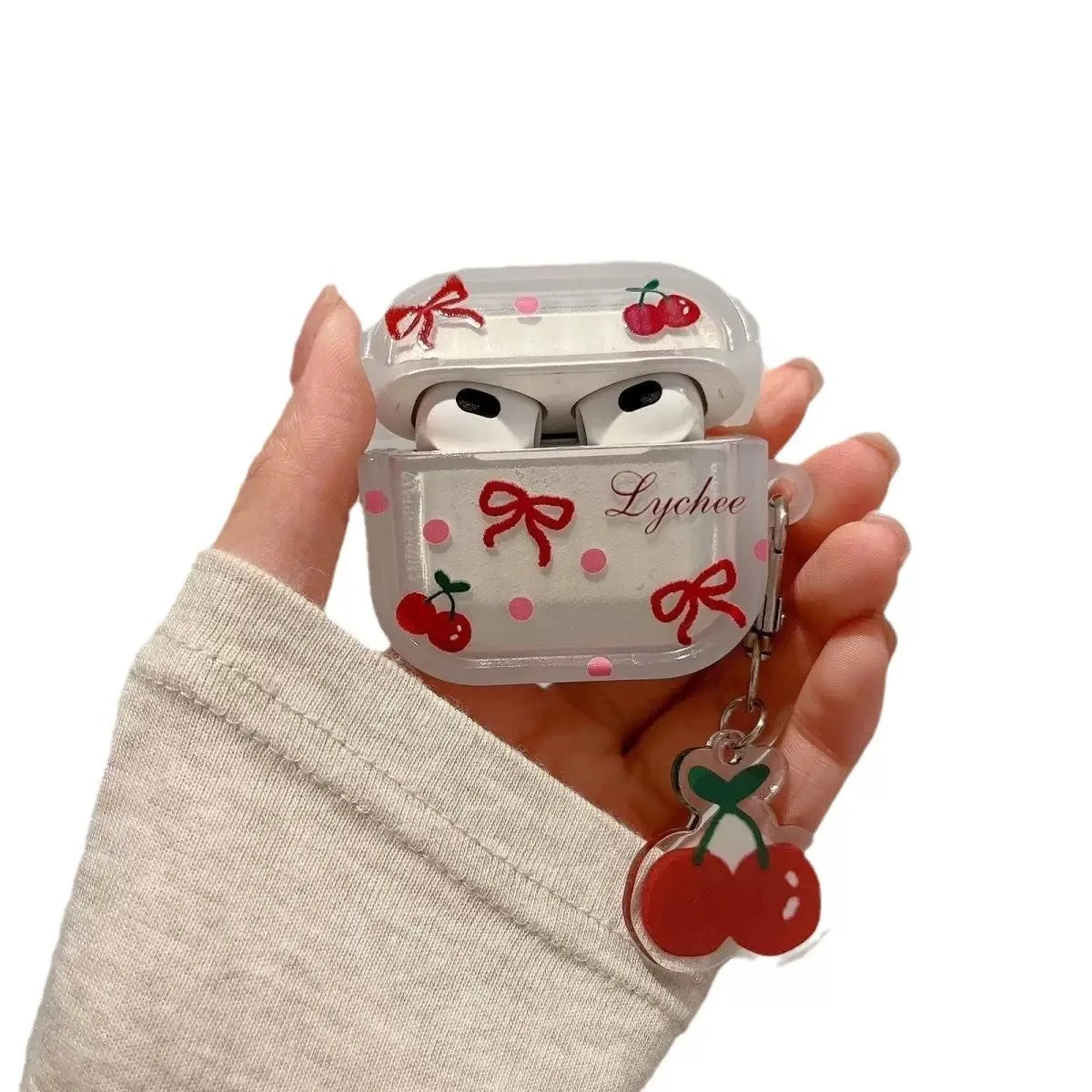 Korean Cute Bow Cherry Earphone Case For Apple Airpods Pro 2 1 Case With Cherry Pendant Silicone Protective Case For Airpods 4 3