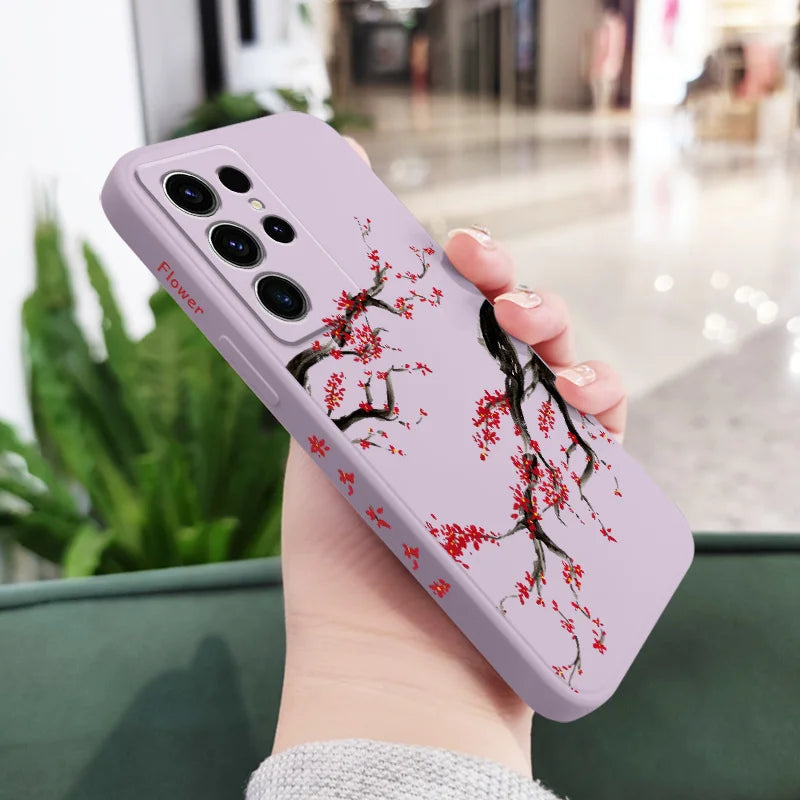 Cold Plum Snow Phone Case For Samsung Galaxy S25 S24 S23 S22 S21 S20 S10 S10E Ultra Plus FE Note 20 Ultra Plus Cover