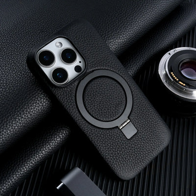 Magnet Ring Stand Phone Case for IPhone 18 Pro Max 17e 16 15 13 14 12 11pro Cover Genuine Leather Case Magnetic Back Cover Cases