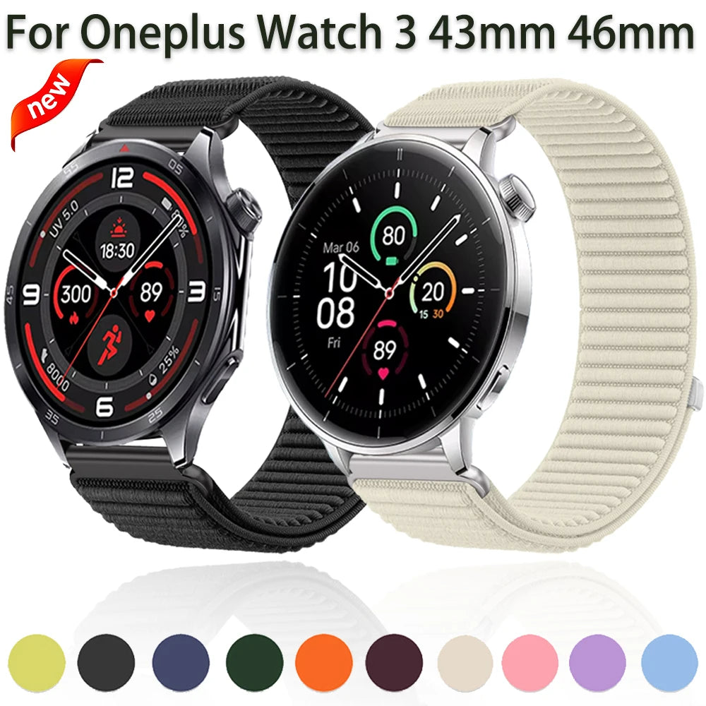 18mm 22mm Wave Nylon Strap for Oneplus Watch 3 43mm 46mm/4 3 Lite/2/2R Sport Wristband for OPPO Watch S/X2/3/Huawei GT6 5 4 Band