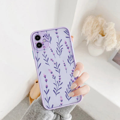 Painted Flower Phone Case For iPhone 15 13 14 12 11 Pro Max Mini 7 8 Plus SE Mini Shockproof Matte Hard Back Cover Shell Fundas