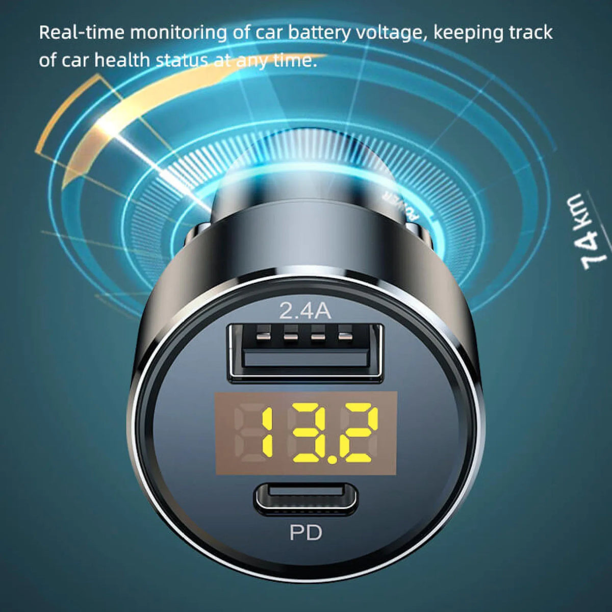Car Charger Dual USB 18W PD Quick Charge LED Voltmeter Display Aluminum Alloy 12V-24V Fast Charging Adapter for Phone Tablet GPS