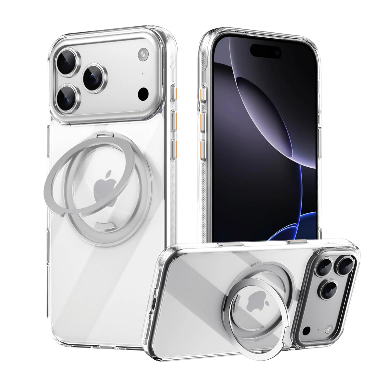 Transparent Magnetic Case for iPhone 17 Air 16 Plus 15 14 13 18 17 Pro Max 16e 360° Rotating Ring Holder Kickstand Cover LMD003