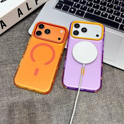 Dopamine Color Block Magnetic Phone Case for iPhone 17/17 Pro Max,16 Pro, 15 14, 13 Translucent Matte Full-Coverage Shockproof Cover with Raised Camera Protection, Compatible with MagSafe Wireless Charging