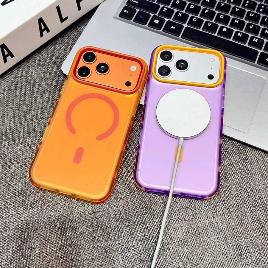Dopamine Color Block Magnetic Phone Case for iPhone 17/17 Pro Max,16 Pro, 15 14, 13 Translucent Matte Full-Coverage Shockproof Cover with Raised Camera Protection, Compatible with MagSafe Wireless Charging