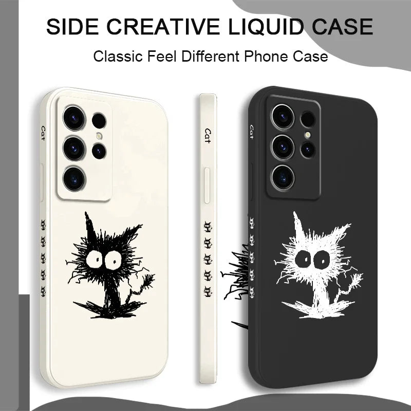 Scrawled Cat Phone Case For Samsung Galaxy S25FE S24 S23 S22 S21 S20 S10 S10E Ultra Plus FE Note 20 Ultra 10 Plus Cover