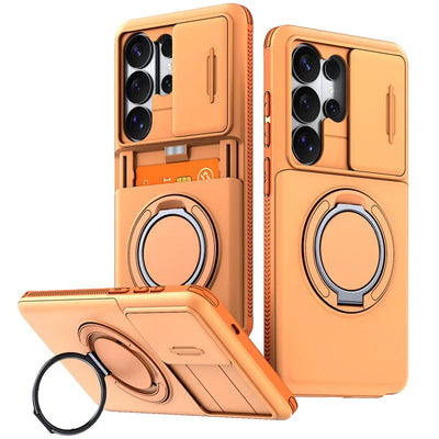 Slide Lens Card Slot Holder Cover Funda For Samsung Galaxy S22 S23 S26 Ultra S25 Plus S24 FE Case Armor Magnetic Holder Coque
