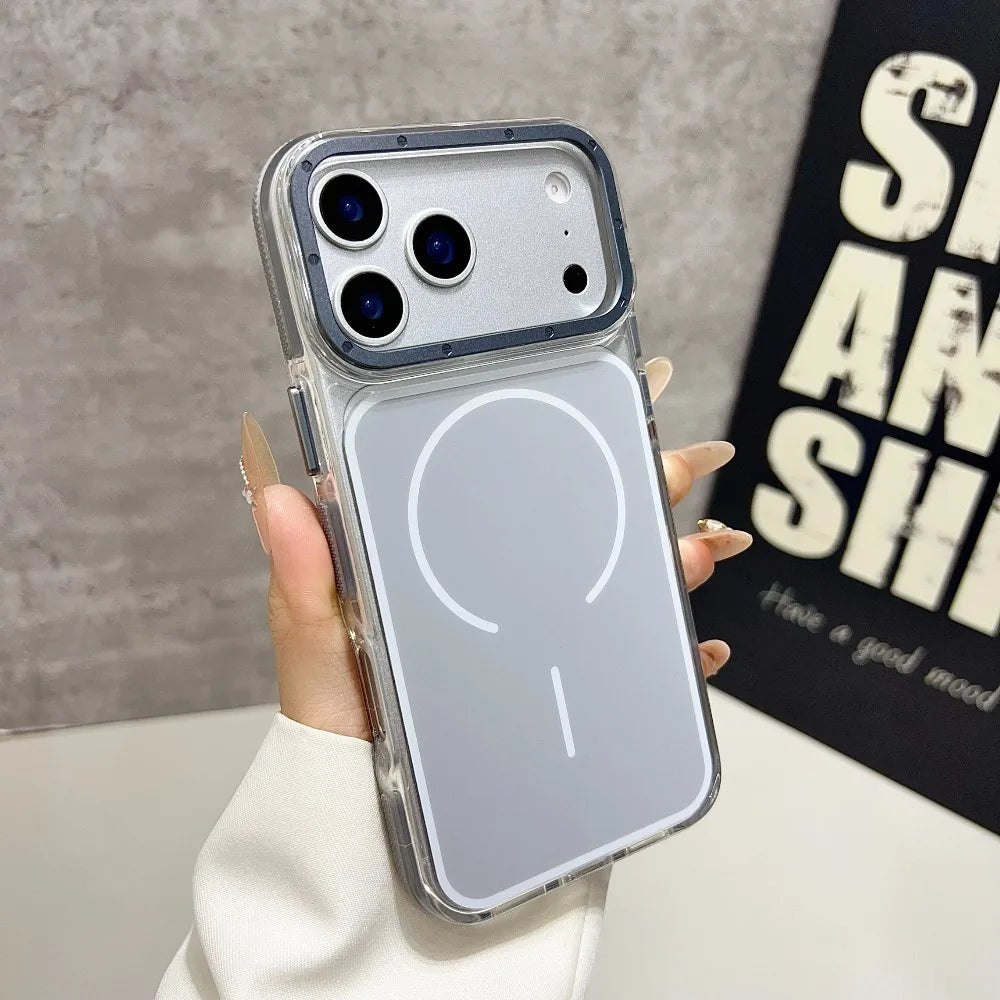 Luxury Two Tone Border Transparent Strong Magnetic Case for IPhone 18 Pro Max 17 Pro 16 15 14 13 12 Pro Max For Magsafe Cover