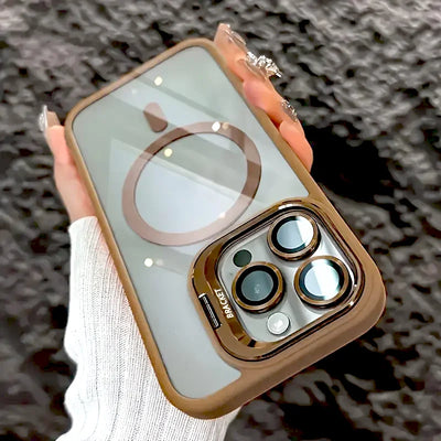 Luxury Transparent Case For iPhone 18 17 16 15 14 13 12 11 Pro Max Air 18Pro 16Pro For Magsafe Wireless Charge Stand Lens Cover
