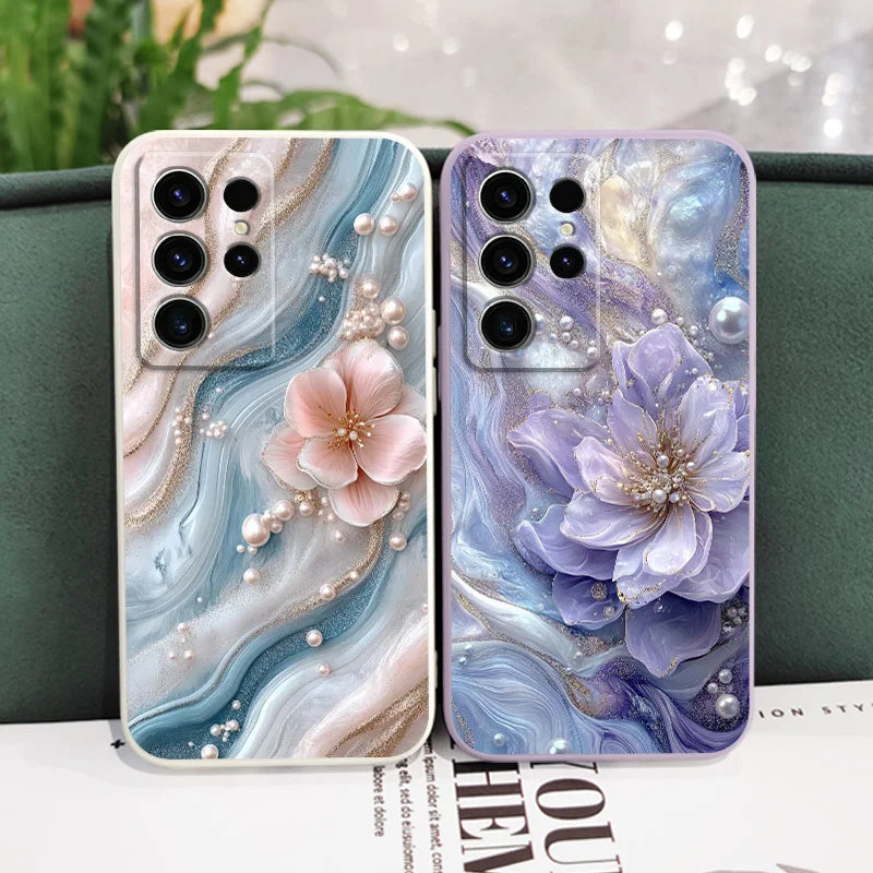 Pearlescent Flower Phone Case For Samsung Galaxy S25 S24 S23 S22 S21 S20 S10 S10E Ultra Plus FE Note 20 Ultra Plus Cover