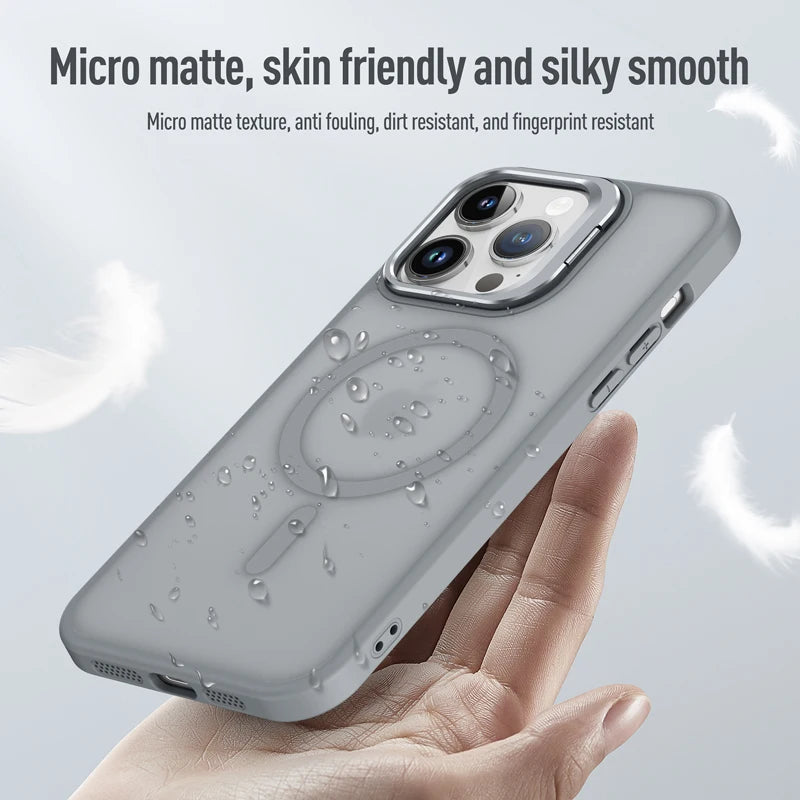Magnetic Luxury Lens Metal Ring Stand Phone Case For iPhone 15 14 13 12 11 Pro Max Translucent For Magsafe Wireless Charge Cover