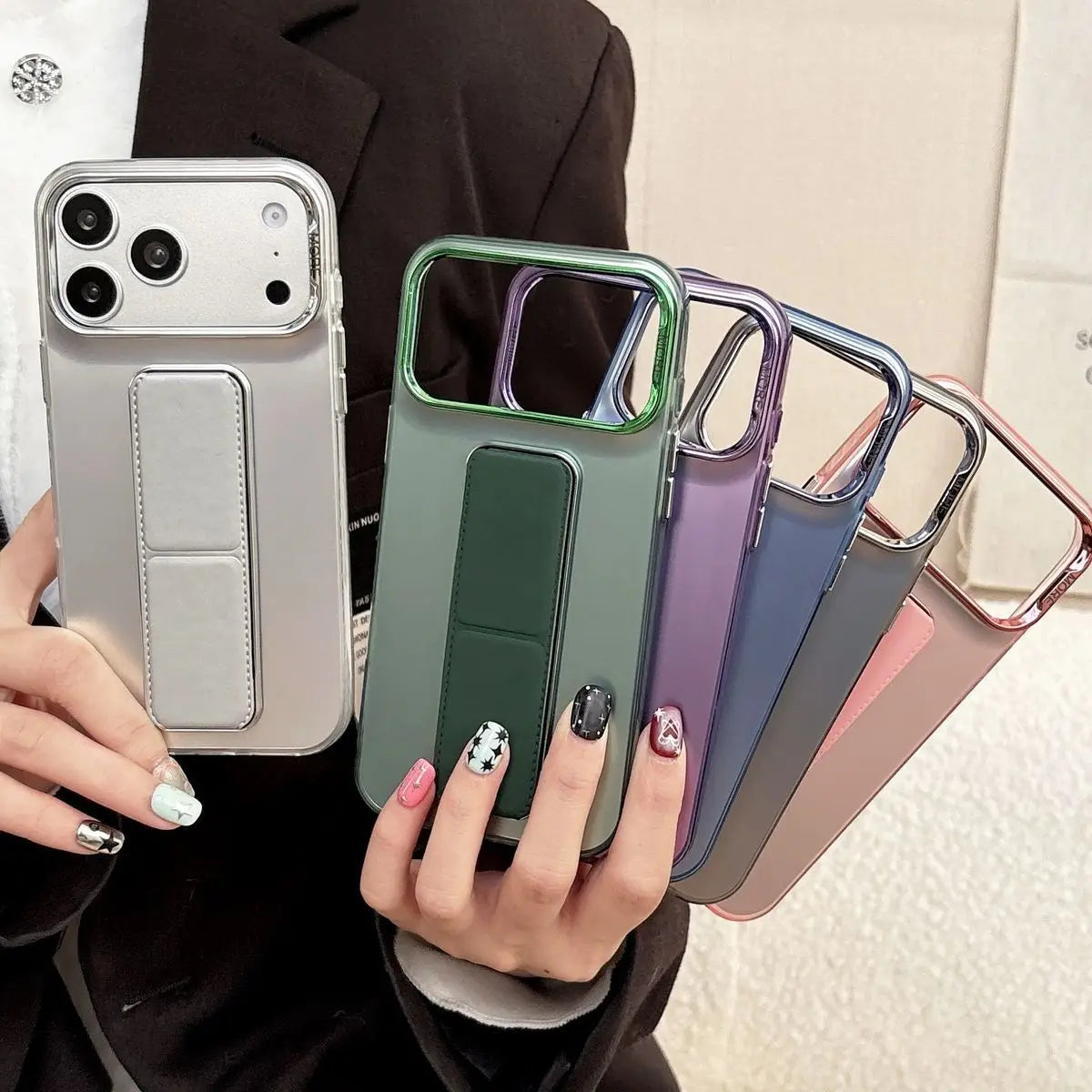 For iPhone 17 16 15 14 13 Pro Max Case Wrist Strap Magnetic Stand Kickstand PC Hard Protective Case for iPhone12 Support Cover
