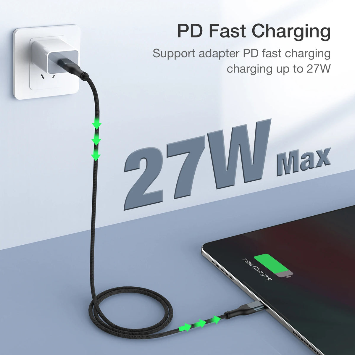 PD 27W Fast Charge Cable For iPhone 14 13 12 11 Pro Max X 6 7 8 Plus SE iPad USB Type C To Lighting Data Charger USBC Wire 2M 3M