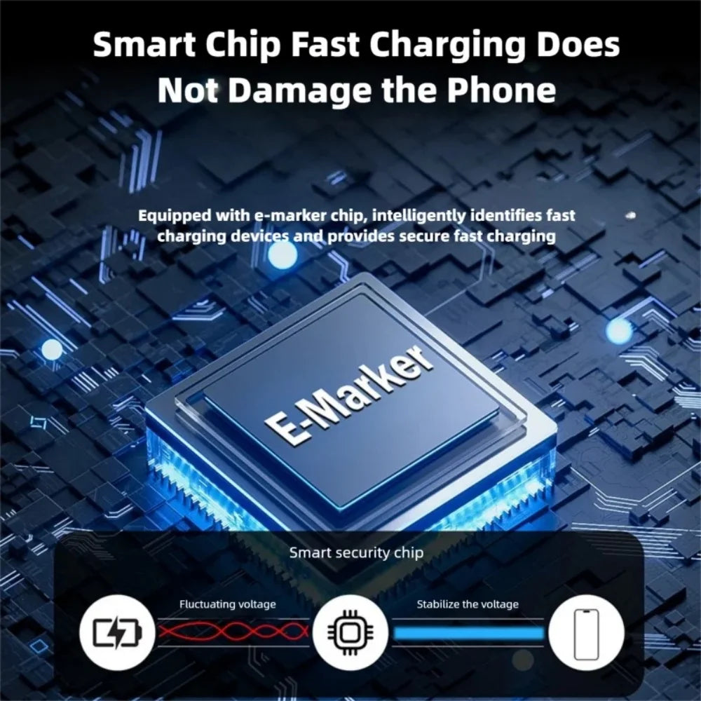E-marker Chip Braided Bold USB C To Type C Safety Fast Charging Cable for iPhone 17 16 15 Pro Max Xiaomi Samsung S24 S25
