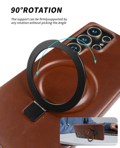 Luxury Magnetic Ring Genuine Leather Case for Samsung Galaxy S26 Ultra S24 S25edg S23 S22 S21 S20 S23 Stand Bracket Phone Cases