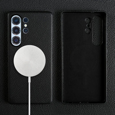 Premium Magnet for Magsafe Case For Samsung Galaxy S25 Ultra S23 S24 Genuine Leather Cover Magnetic Funda Cases Full Coverage