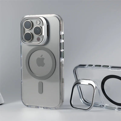 Luxury Camera Lens Holder Clear for Wireless Charge Magsafe Cases For iPhone 18Pro 17 16 15Pro Max Clear Shockproof Cover