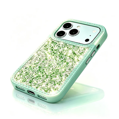 Luxury Dense Colorful Glitter Rhinestone Trim Phone Case, High Shine Glam Sparkling Crystal Decor Protective Cover Compatible with iPhone 11 12 13 14 15 16 17 Series