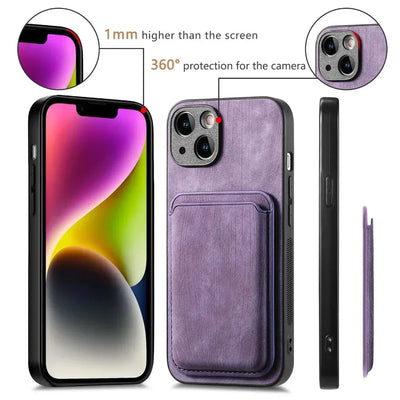 Vintage Leather Case with Detachable Magnetic Wallet Card Holder For iPhone 11 12 13 14 15 16 17 Pro Max Plus Protective Cover