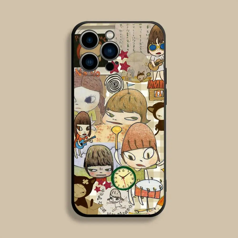 Y-Yoshitomos Art N-Nara Phone Case For iPhone 17,16,15,14,13,12,Pro,Max,Plus,E,SE4,Air,Mini Black Soft Cover