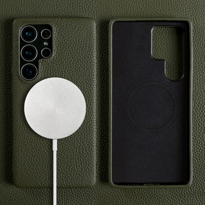For Magsafe Case Samsung Galaxy S26 Ultra S25FE S23Plus S23Ultra S24 Premium Genuine Leather Cover Magnetic Cases Full Coverage