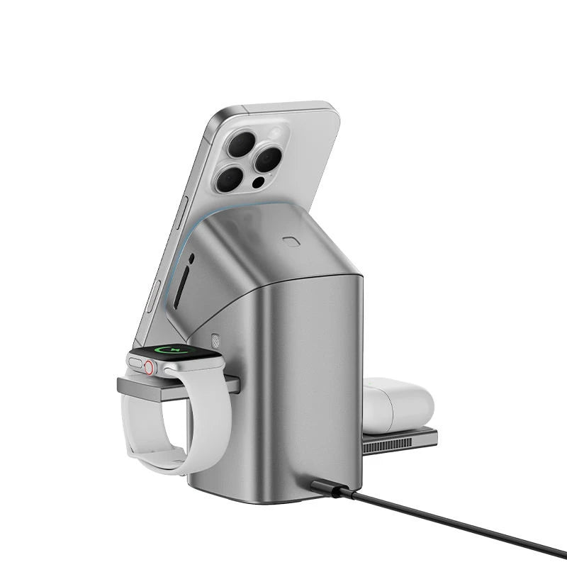 2026 Qi2 Automatic Touch Magnetic Multi-function 3 in 1 Wireless Charger for Iphone17 16 15 14 13 Pro Max Iwatch Airpods Charger