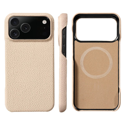 for Magsafe Case for iPhone 17 15 16 18 Pro Max Air Lychee Natural Cowhide Leather Magnetic Protector Luxury Phone Back Cover