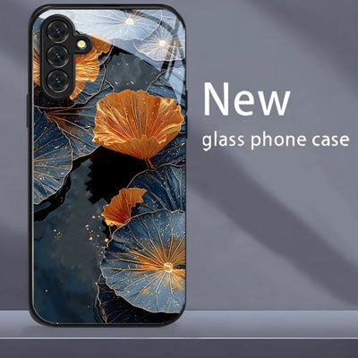 Ginkgo Leaf Tempered Glass Phone Case For Samsung A57 5G A56 S25 S26 Ultra S24 S23 Plus A37 A17 A55 A54 A53 A36 A26 Cases Cover