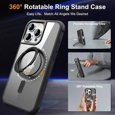 for iPhone 16 15 14 13 12 11 Pro Max Case with 360° Rotatable Magnetic Ring[Compatible with Mag-safe][Invisible Kickstand] Cover