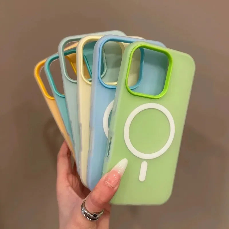 Luxury Candy Color 2 IN 1 For Magsafe Case for iPhone 16 15 14 13 12 17 18 Pro Max Magnetic Wireless Charge Clear Matte Cover