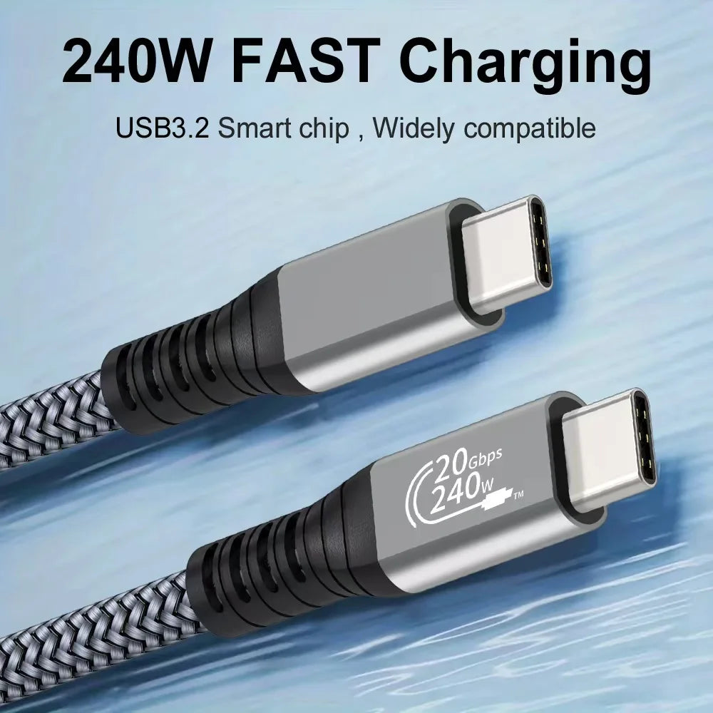 240W USB C to C Cable 20Gbps 5A High Speed Type C Data Braided Cord For Gaming Laptop MacBook iPad Samsung Phone Tablet