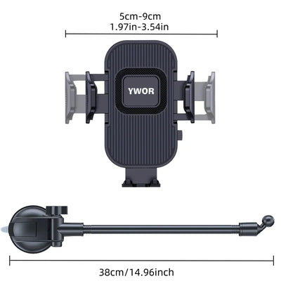 YWOR Cell Phone Holder for Car Dashboard Windshield Phone Mount for Car Long Arm Car Phone Holder Mount Strong Suction Cup Anti-