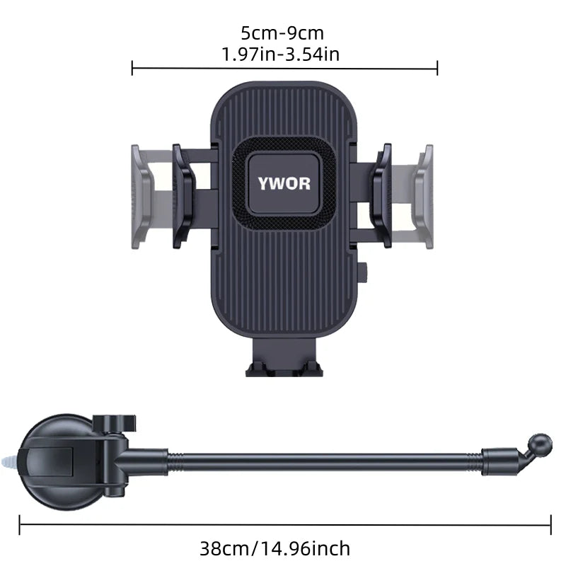 YWOR Cell Phone Holder for Car Dashboard Windshield Phone Mount for Car Long Arm Car Phone Holder Mount Strong Suction Cup Anti-
