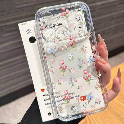 Art Flower Clear Phone Case For iPhone 17 16 15 11 12 14 13 Pro Max Mini X XS XR 7 Plus 17E Shockproof Transparent Cover Fundas