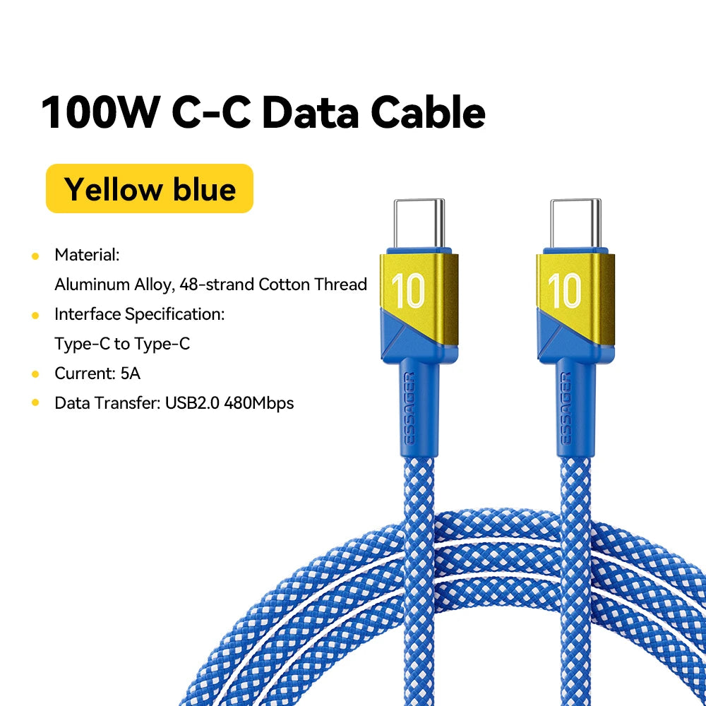 ESSAGER 100W 7A USB C to USB C Cable Fast Charging Wire for iPhone 17/16/15/14 pro Max MacBook iPad Laptop -Football Team Colors