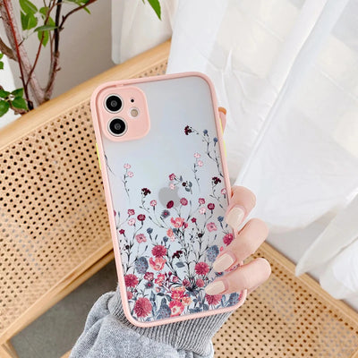 Painted Flower Phone Case For iPhone 15 13 14 12 11 Pro Max Mini 7 8 Plus SE Mini Shockproof Matte Hard Back Cover Shell Fundas