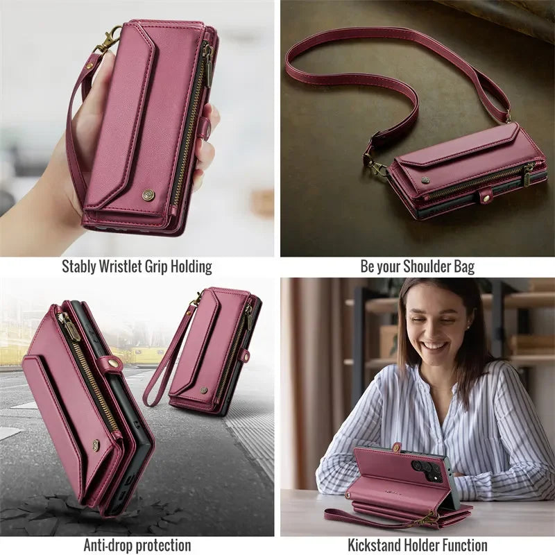 Crossbody Lanyard Wallet Case for Samsung Galaxy S26 S25 S24 Ultra S23 FE S22 Plus A17 A37 A57 A16 A36 A56 A15 A35 A55 Cover