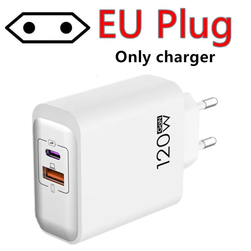 120W GaN USB C QC 3.0 Fast Charger Quick Charging PD Charger EU US UK Wall Power Adapter For iPhone Samsung Xiaomi Huawei iPad﻿﻿