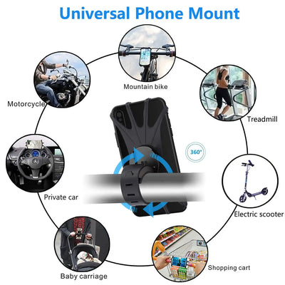 Universal Bike Phone Mount, 360° Rotatable Silicone Holder for 4.7–6.8' Phones, Compatible with IPhone/Samsung Easy Install