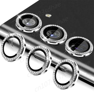 Bling 3D Diamond Metal Camera Ring Protector For Samsung Galaxy A55 A35 A54 A34 A15 5G Alloy Lens HD Tempered Glass Protect Cap