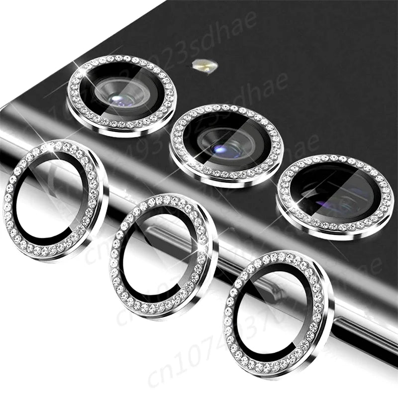 Bling 3D Diamond Metal Camera Ring Protector For Samsung Galaxy A55 A35 A54 A34 A15 5G Alloy Lens HD Tempered Glass Protect Cap