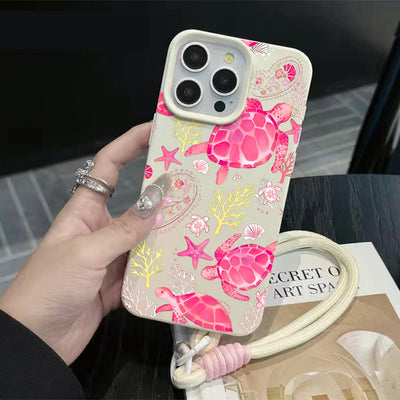 Wrist Strap Case For iPhone 18 13 14 Pro Max Cases iPhone 11 12 17 ProMax 13 15 Plus Coastal Sea Turtle With Lanyard Cover