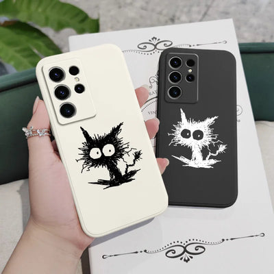 Scrawled Cat Phone Case For Samsung Galaxy S25FE S24 S23 S22 S21 S20 S10 S10E Ultra Plus FE Note 20 Ultra 10 Plus Cover