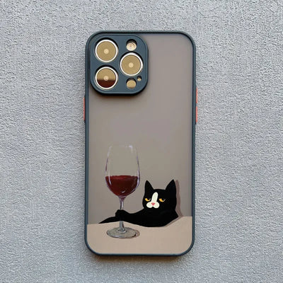 Luxury Funny Cartoon Black Cat Phone Case For iPhone 17 16 15 14 13 12 11 Pro Max Mini 7 8 Plus SE Shockproof Matte Hard Cover