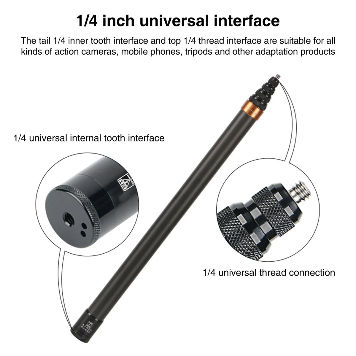 Carbon Fiber Selfie Stick for DJI Osmo Action Insta360 GoPro Action Camera Extended Sticks with 1/4" Hole for Tripod