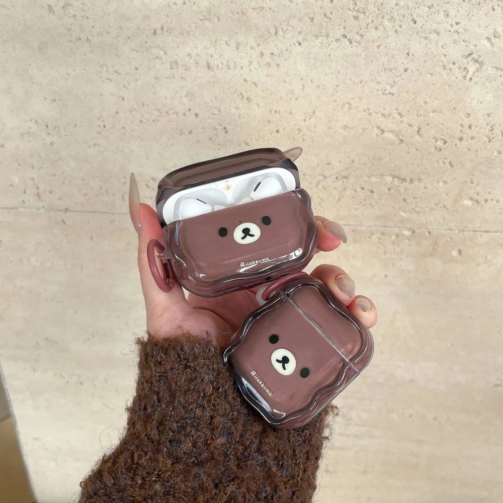 Rilakkuma Bear Cute Cartoon Earphone Case For Airpods 4 Pro 3 2 1 Wireless Bluetooth Headset Protective Cover With Keychain