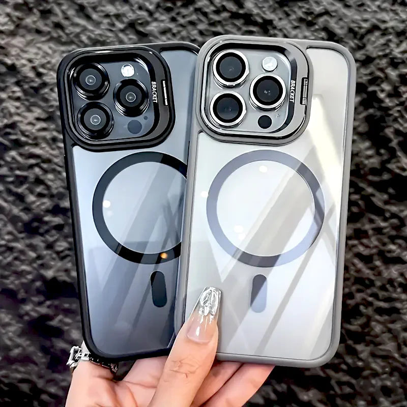 Luxury Transparent Case For iPhone 18 17 16 15 14 13 12 11 Pro Max Air 18Pro 16Pro For Magsafe Wireless Charge Stand Lens Cover