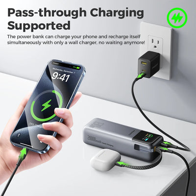 PISEN 130W Power Bank With Fast Charging USB-C Cable 20000mAh PD3.0 Powerbank for Laptop Notebook iPhone External Battery